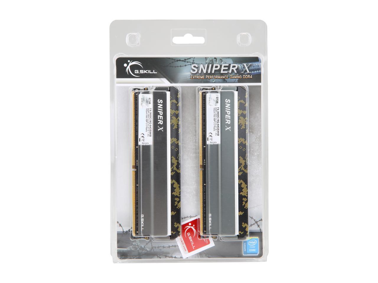 G.SKILL Sniper X Series 64GB (4 x 16GB) 288-Pin DDR4 SDRAM DDR4 3600 (PC4 28800) Desktop Memory Model F4-3600C19Q-64GSXKB