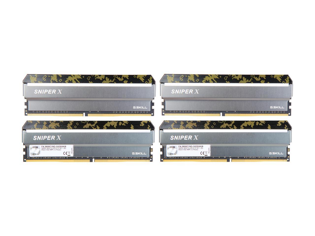G.SKILL Sniper X Series 32GB (4 x 8GB) 288-Pin DDR4 SDRAM DDR4 3600 (PC4 28800) Desktop Memory Model F4-3600C19Q-32GSXKB
