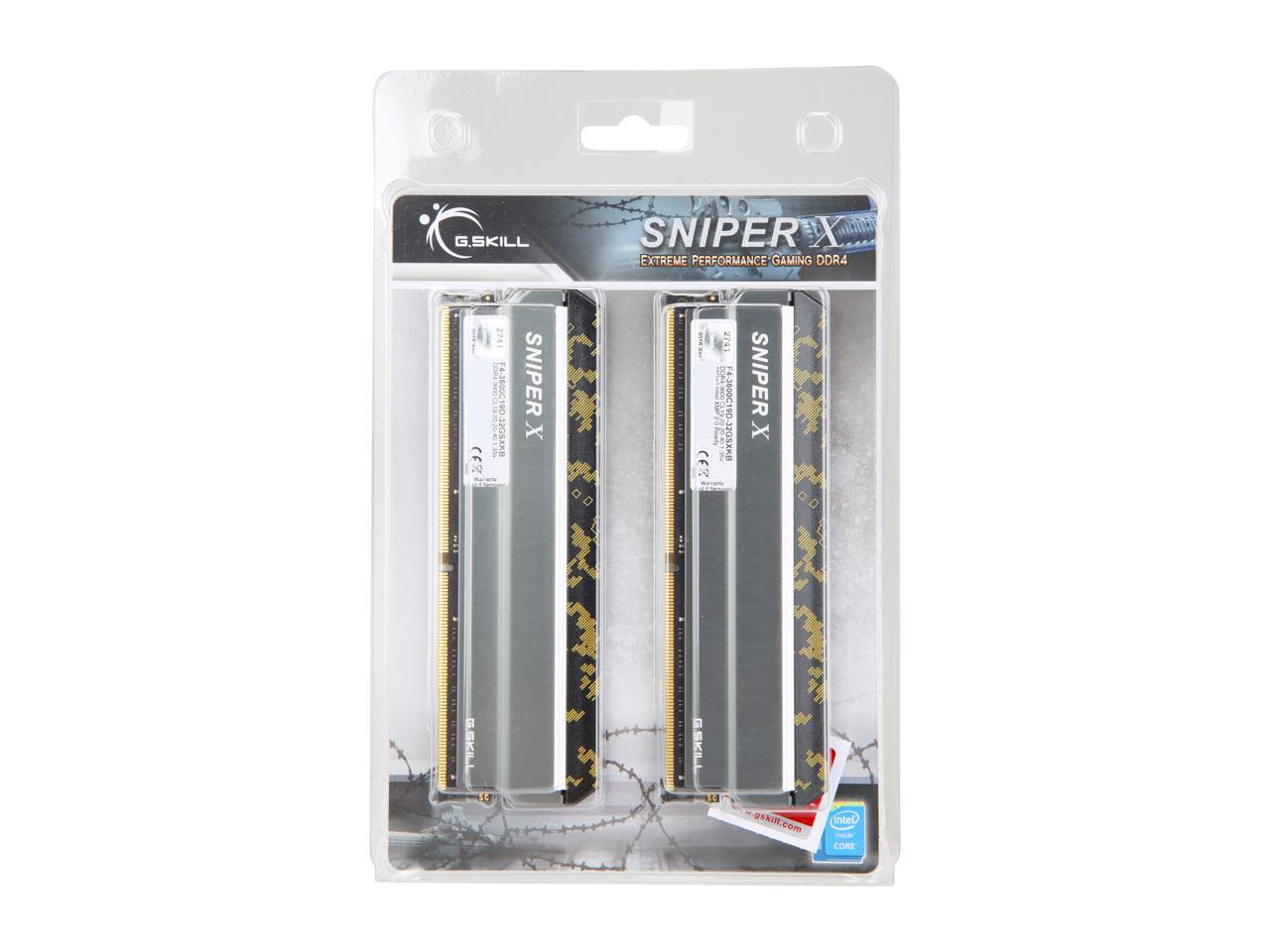 G.SKILL Sniper X Series 32GB (2 x 16GB) 288-Pin DDR4 SDRAM DDR4 3600 (PC4 28800) Desktop Memory Model F4-3600C19D-32GSXKB