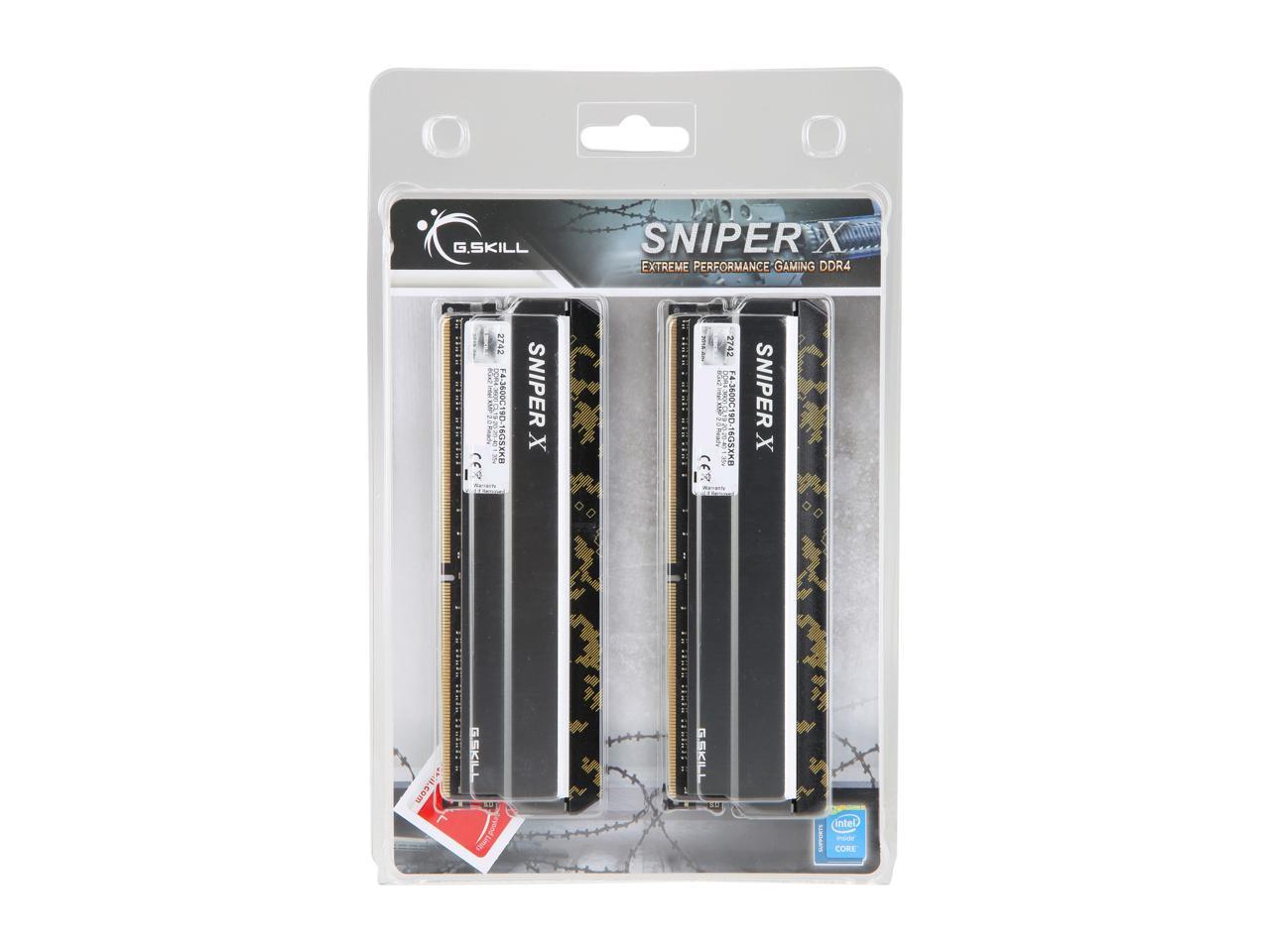 G.SKILL Sniper X Series 16GB (2 x 8GB) DDR4 3600 (PC4 28800) Desktop Memory Model F4-3600C19D-16GSXKB