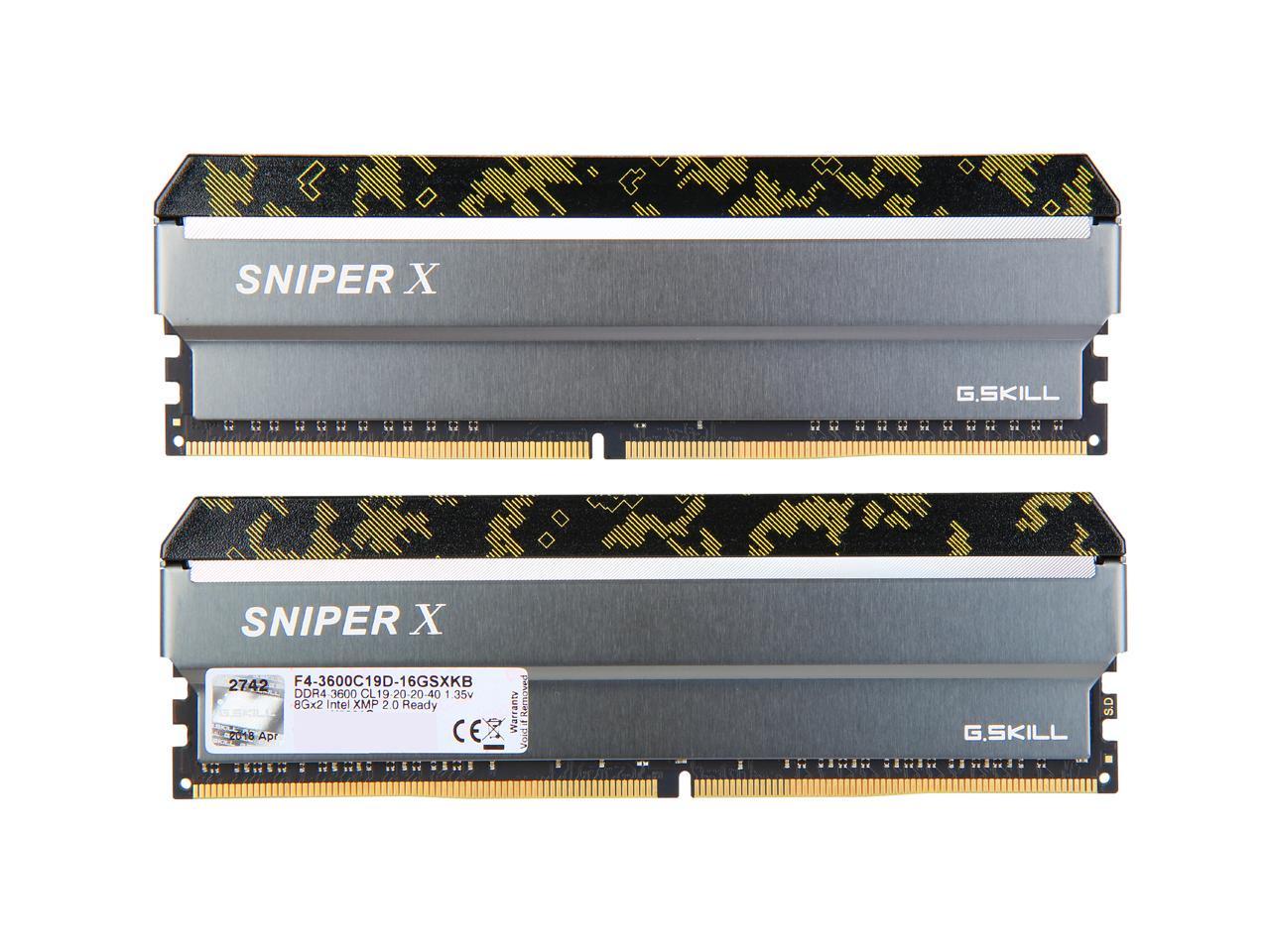 G.SKILL Sniper X Series 16GB (2 x 8GB) DDR4 3600 (PC4 28800) Desktop Memory Model F4-3600C19D-16GSXKB
