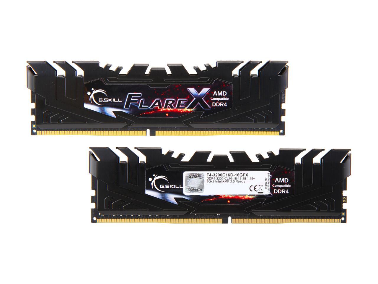 G.SKILL Flare X (for AMD) 16GB (2 x 8GB) 288-Pin DDR4 SDRAM DDR4 3200 (PC4 25600) Intel XMP 2.0 Desktop Memory Model F4-3200C16D-16GFX