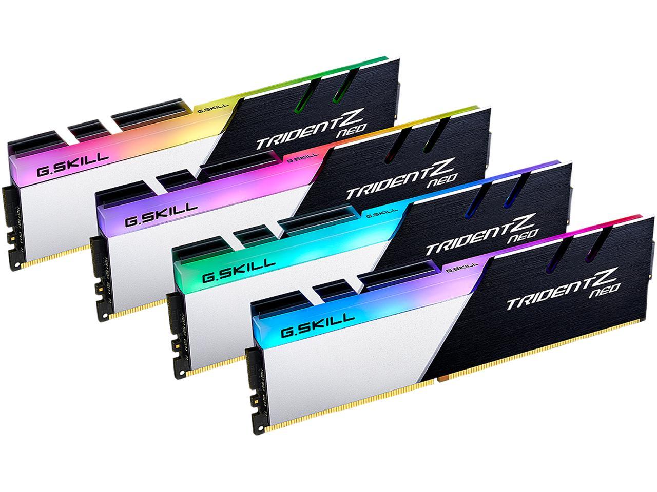 G.SKILL Trident Z Neo (For AMD Ryzen) Series 32GB (4 x 8GB) 288-Pin RGB DDR4 SDRAM DDR4 3200 (PC4 25600) Desktop Memory Model F4-3200C16Q-32GTZN