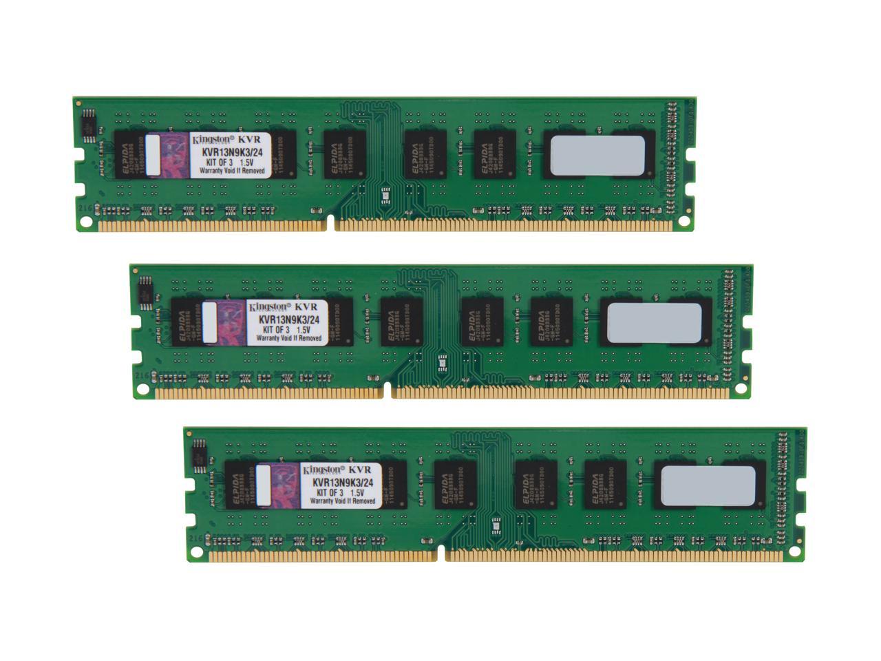 Kingston 24GB (3 x 8GB) 240-Pin DDR3 SDRAM DDR3 1333 Desktop Memory Model KVR13N9K3/24