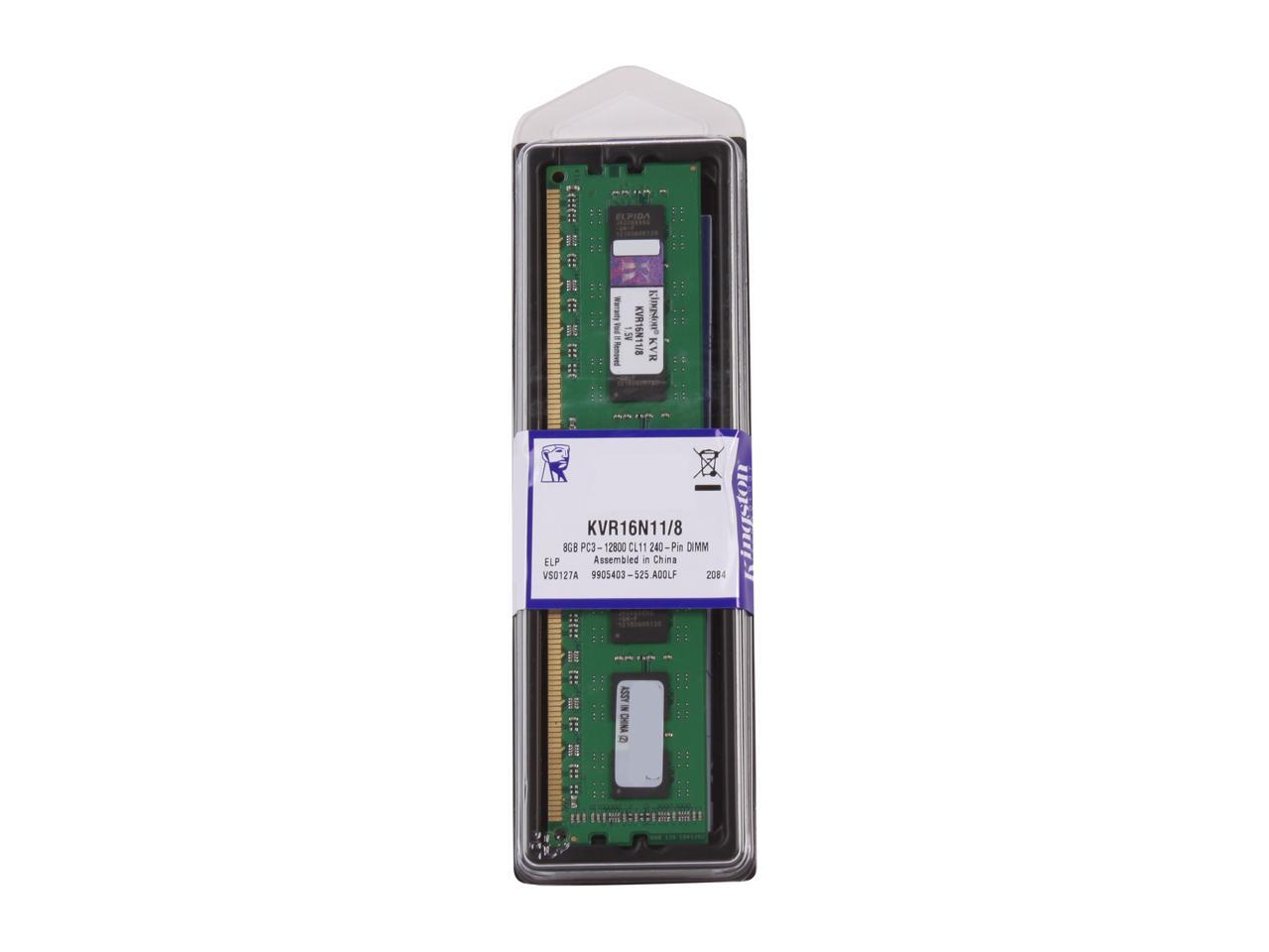 Kingston ValueRAM 8GB 240-Pin DDR3 SDRAM DDR3 1600 (PC3 12800) Desktop Memory Model KVR16N11/8