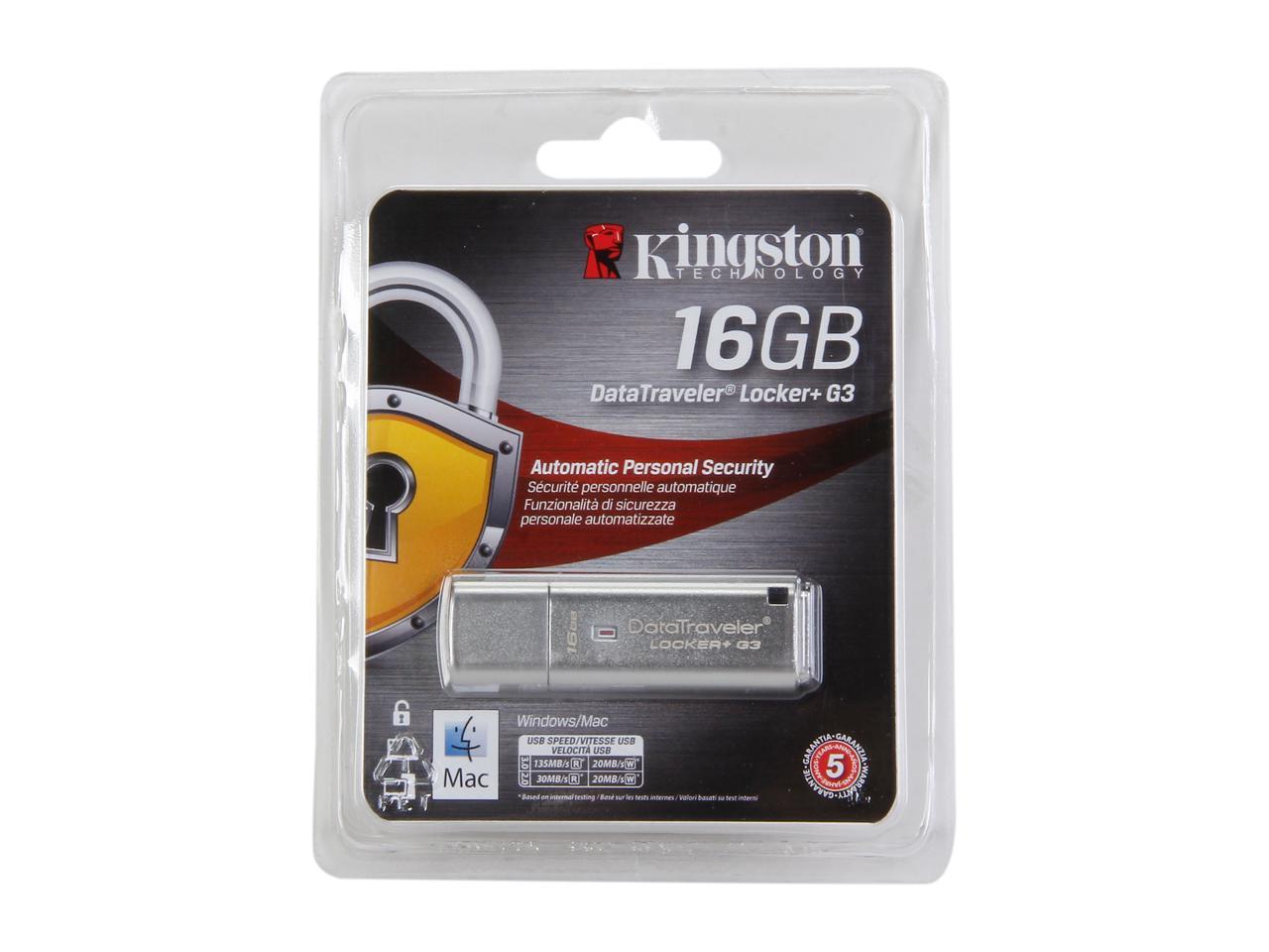 Kingston 16GB Data Traveler Locker + G3, USB 3.0 Flash Drive with Personal Data Security & Automatic Cloud Backup (DTLPG3/16GB)