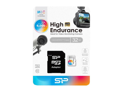 Silicon Power 32GB High Endurance MLC MicroSDHC Memory Card, Ideal for Dash Cam and Security Camera, with Adapter (SP032GBSTHIU3V10SP)