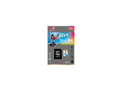 Silicon Power 64GB Elite microSDXC UHS-I/U1 Class 10 Memory Card with Adapter, Speed Up to 85MB/s (SP064GBSTXBU1V20UR)