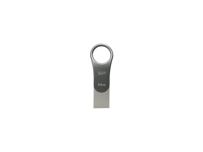 Silicon Power 64GB Mobile C80 Metallic Swivel Dual Type-C (USB-C)/USB 3.0 Flash Drive for Type-C ready mobile devices and MacBook - Titanium (SP064GBUC3C80V1S)