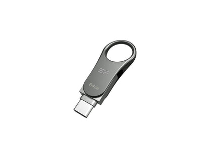 Silicon Power 64GB Mobile C80 Metallic Swivel Dual Type-C (USB-C)/USB 3.0 Flash Drive for Type-C ready mobile devices and MacBook - Titanium (SP064GBUC3C80V1S)
