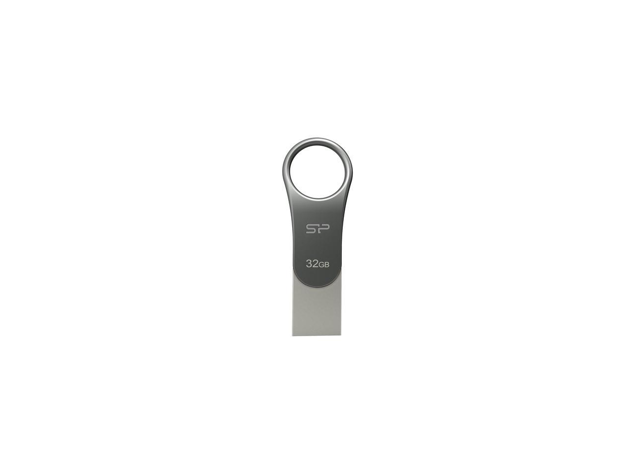 Silicon Power 32GB Mobile C80 Metallic Swivel Dual Type-C (USB-C)/USB 3.0 Flash Drive for Type-C ready mobile devices and MacBook - Titanium (SP032GBUC3C80V1S)