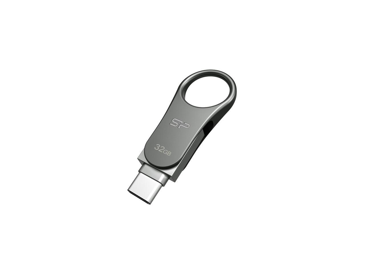 Silicon Power 32GB Mobile C80 Metallic Swivel Dual Type-C (USB-C)/USB 3.0 Flash Drive for Type-C ready mobile devices and MacBook - Titanium (SP032GBUC3C80V1S)
