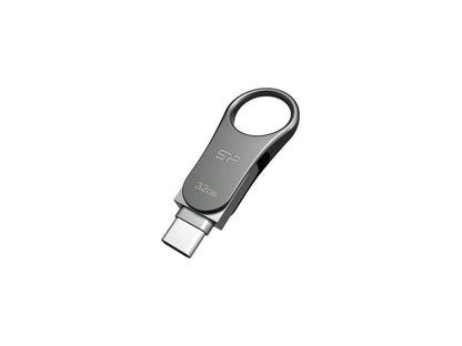 Silicon Power 32GB Mobile C80 Metallic Swivel Dual Type-C (USB-C)/USB 3.0 Flash Drive for Type-C ready mobile devices and MacBook - Titanium (SP032GBUC3C80V1S)