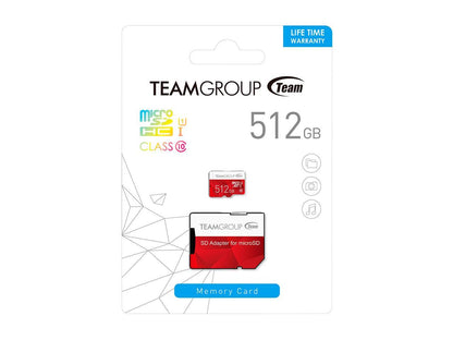 Team Group 512GB Color microSDXC UHS-I/U1 Class 10 Memory Card with Adapter, Speed Up to 80MB/s (TCUSDX512GUHS54)