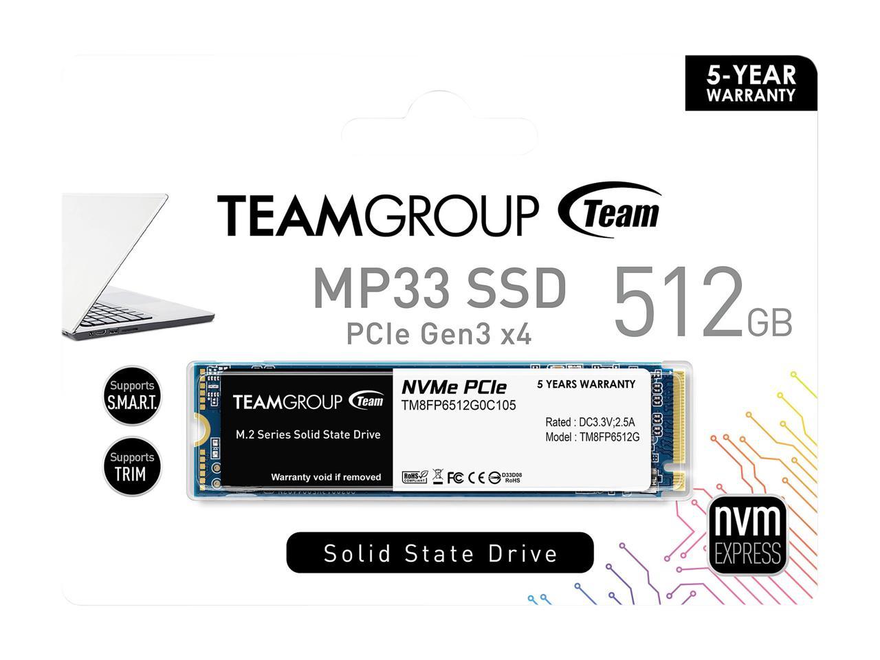 Team MP33 M.2 2280 512GB PCIe 3.0 x4 with NVMe 1.3 3D NAND Internal Solid State Drive (SSD) TM8FP6512G0C101