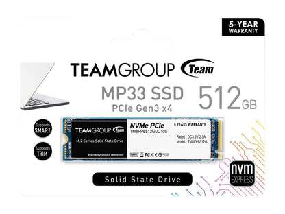 Team MP33 M.2 2280 512GB PCIe 3.0 x4 with NVMe 1.3 3D NAND Internal Solid State Drive (SSD) TM8FP6512G0C101
