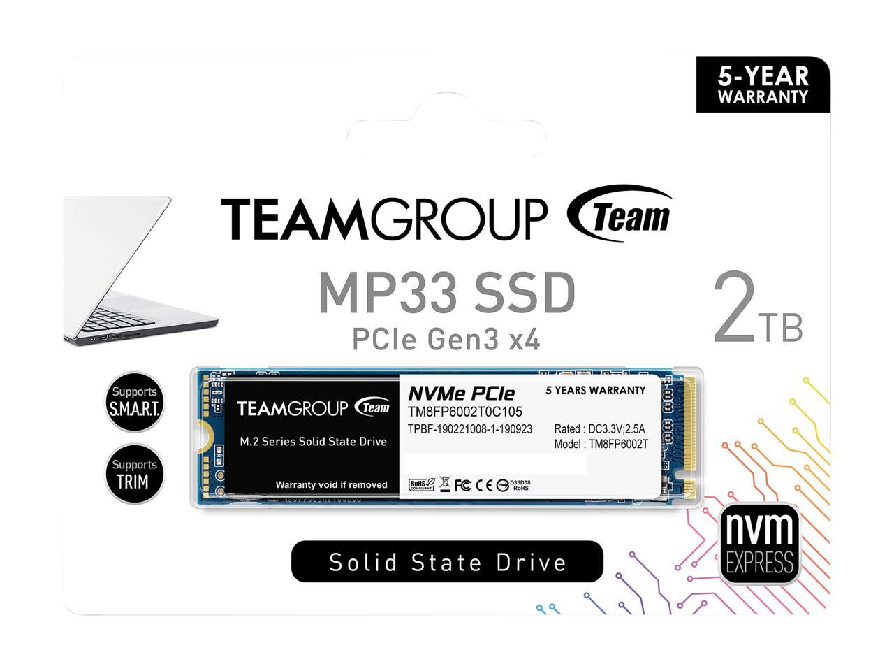 Team MP33 M.2 2280 2TB PCIe 3.0 x4 with NVMe 1.3 3D NAND Internal Solid State Drive (SSD) TM8FP6002T0C101