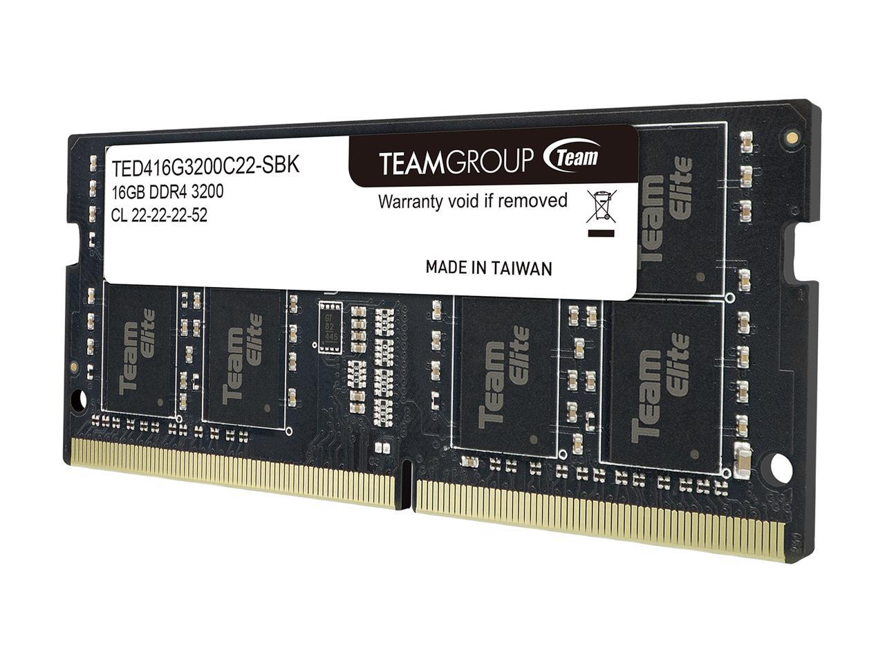 Team Elite 16GB 260-Pin DDR4 SO-DIMM DDR4 3200 (PC4 25600) Laptop Memory Model TED416G3200C22-S01