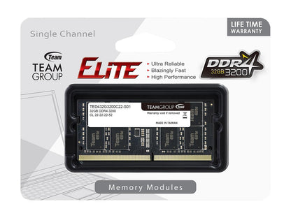 Team Elite 32GB 260-Pin DDR4 SO-DIMM DDR4 3200 (PC4 25600) Laptop Memory Model TED432G3200C22-S01