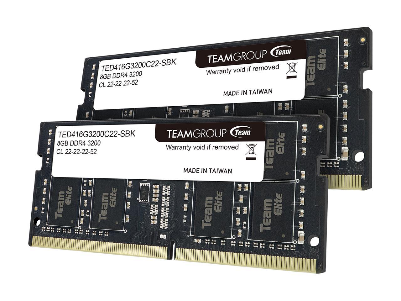 Team Elite 16GB (2 x 8GB) 260-Pin DDR4 SO-DIMM DDR4 3200 (PC4 25600) Laptop Memory Model TED416G3200C22DC-S01