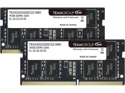 Team Elite 32GB (2 x 16GB) 260-Pin DDR4 SO-DIMM DDR4 3200 (PC4 25600) Laptop Memory Model TED432G3200C22DC-S01