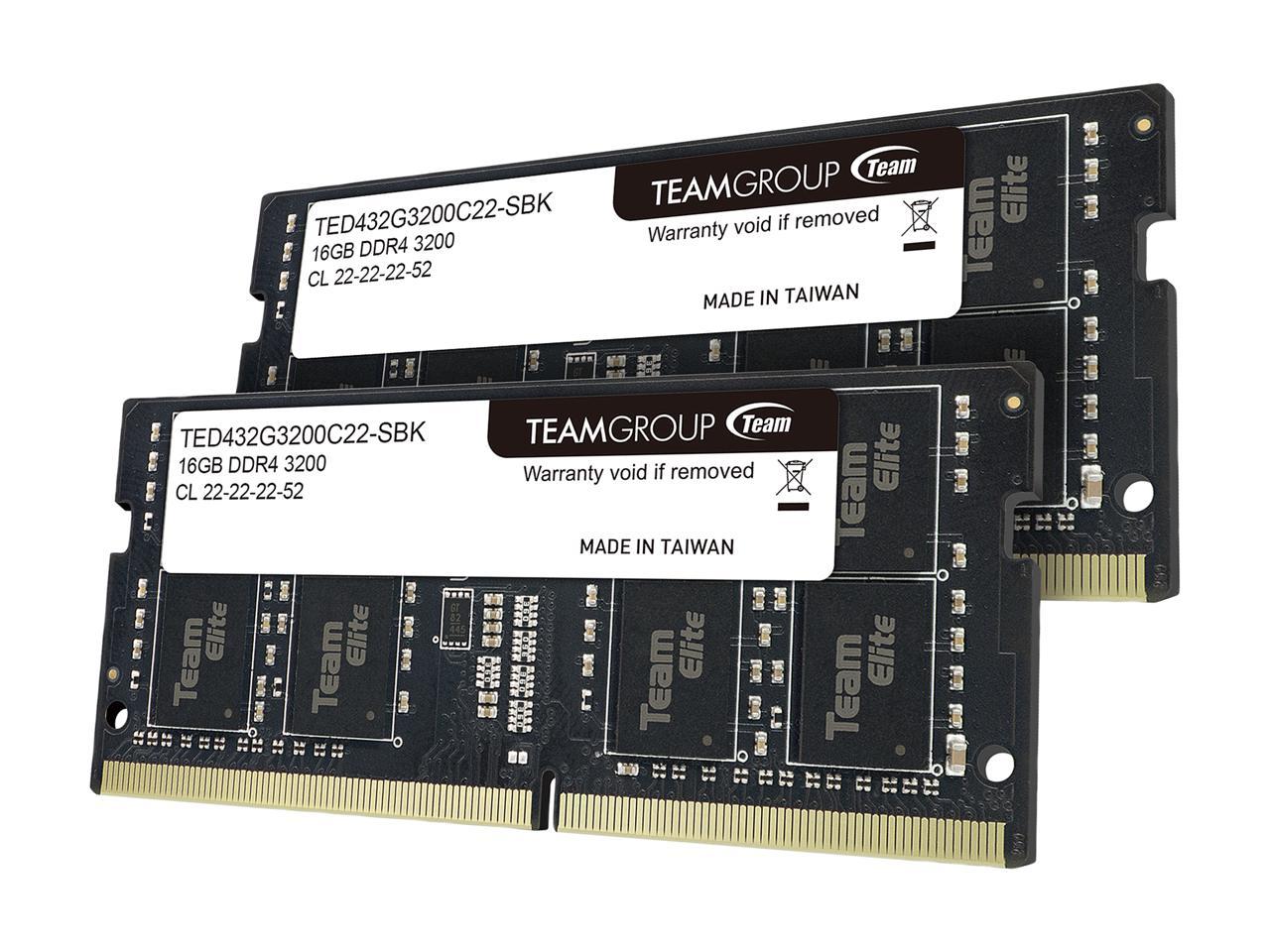 Team Elite 32GB (2 x 16GB) 260-Pin DDR4 SO-DIMM DDR4 3200 (PC4 25600) Laptop Memory Model TED432G3200C22DC-S01