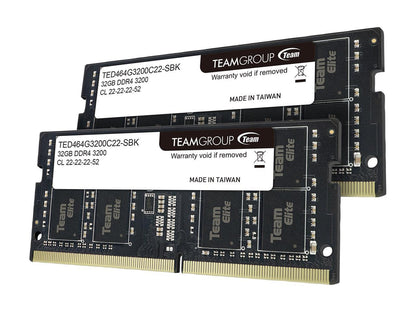 Team Elite 64GB (2 x 32GB) 260-Pin DDR4 SO-DIMM DDR4 3200 (PC4 25600) Laptop Memory Model TED464G3200C22DC-S01
