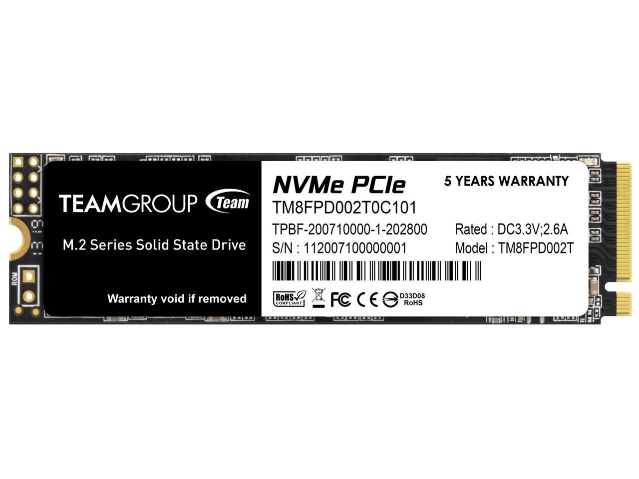 Team MP33 PRO M.2 2280 2TB PCIe 3.0 x4 with NVMe 1.3 Internal Solid State Drive (SSD) TM8FPD002T0C101