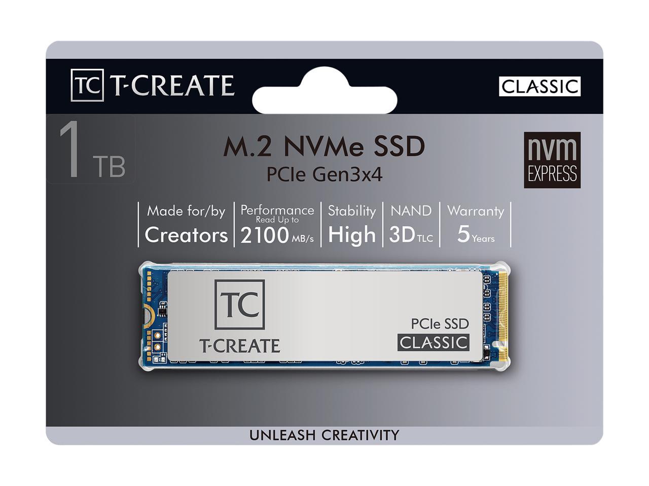 Team T-CREATE CLASSIC M.2 2280 1TB PCIe Gen3x4 with NVMe 1.3 3D TLC Internal Solid State Drive (SSD) TM8FPE001T0C611