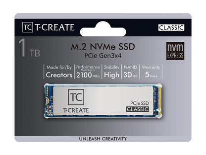Team T-CREATE CLASSIC M.2 2280 1TB PCIe Gen3x4 with NVMe 1.3 3D TLC Internal Solid State Drive (SSD) TM8FPE001T0C611