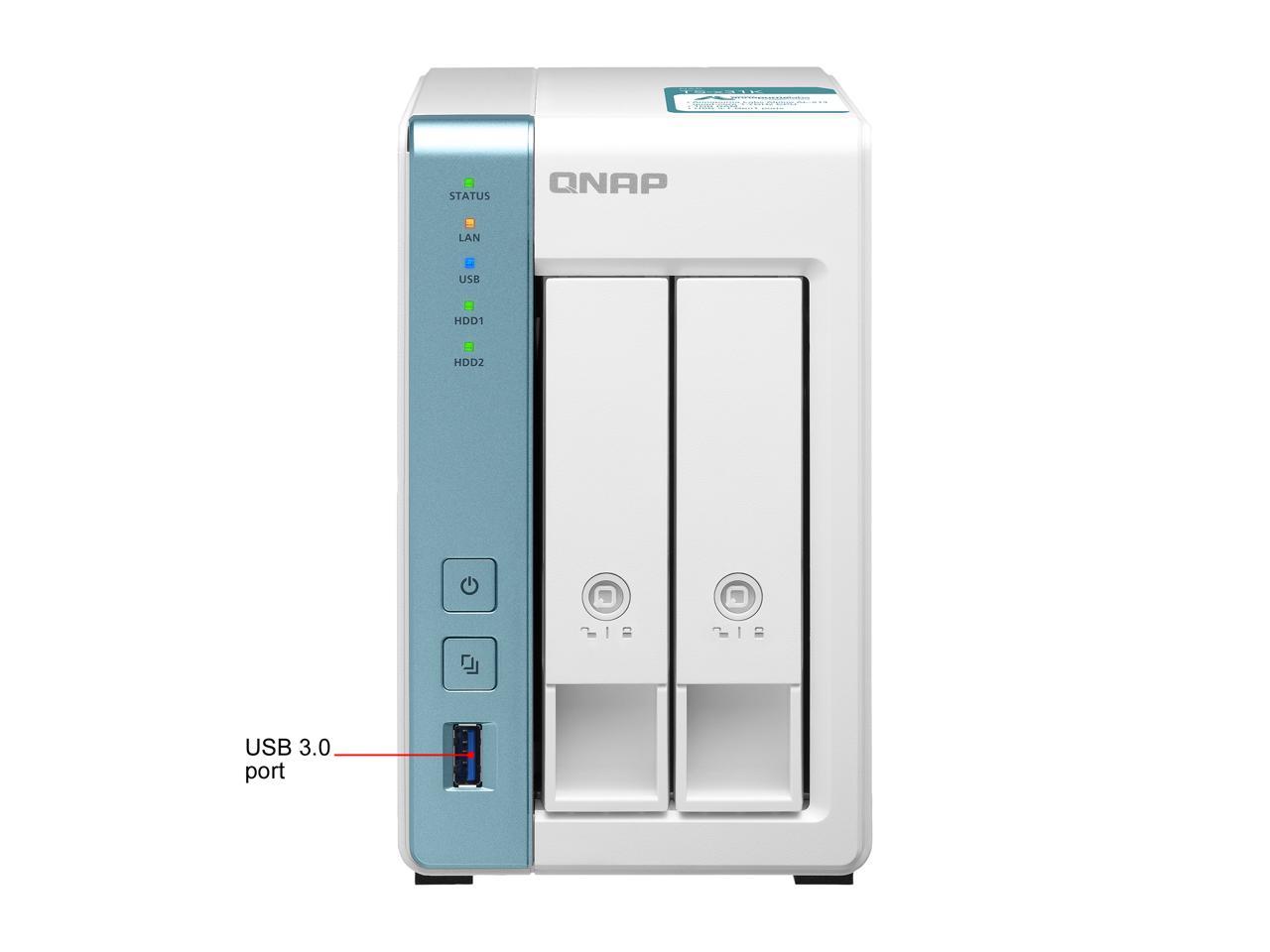 QNAP 2-Bay Personal Cloud NAS for Backup and Data Sharing 4-core 1.7GHz 1GB RAM w/ Lockable Drive Tray TS-231K-US