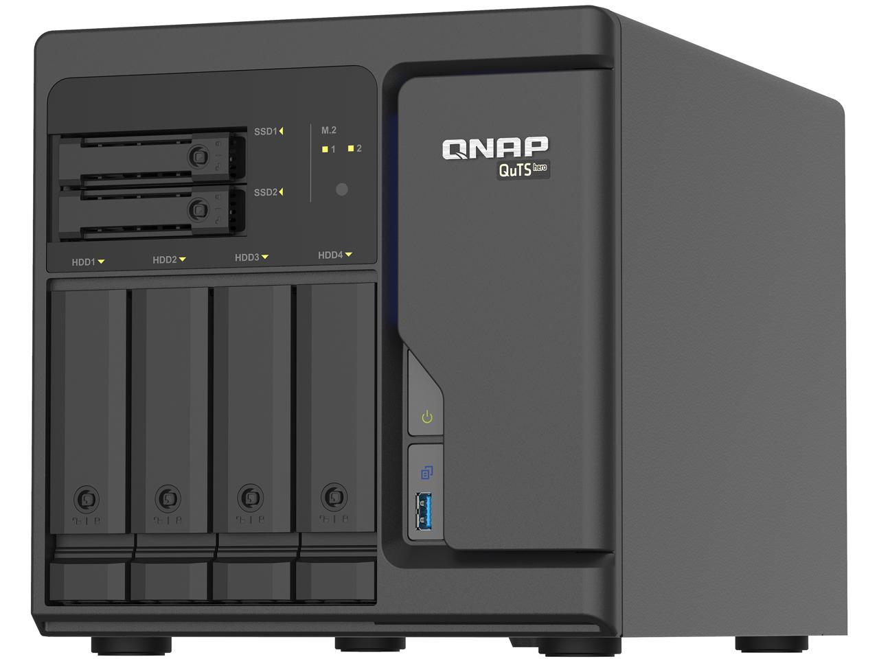 QNAP 6-Bay QuTS hero NAS, Xeon D-1602 2.5GHz, 8GB ECC RAM, 4 x 2.5GbE, PCIe expansion slot x2, built-in M.2 NVMe Gen3 x4 port x2 TS-h686-D1602-8G
