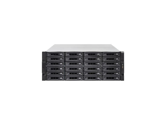 QNAP 24-bay 10GbE NAS and iSCSI/ IP-SAN. 4U, SAS 12G, SAS/SATA 6G, 4 x 1GbE, Build in 2 x 10GbE (SFP+), 40GbE-ready, Redundant PSU