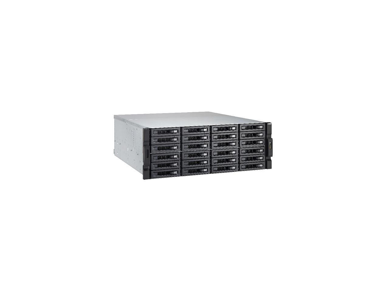 QNAP 24-bay 10GbE NAS and iSCSI/ IP-SAN. 4U, SAS 12G, SAS/SATA 6G, 4 x 1GbE, Build in 2 x 10GbE (SFP+), 40GbE-ready, Redundant PSU