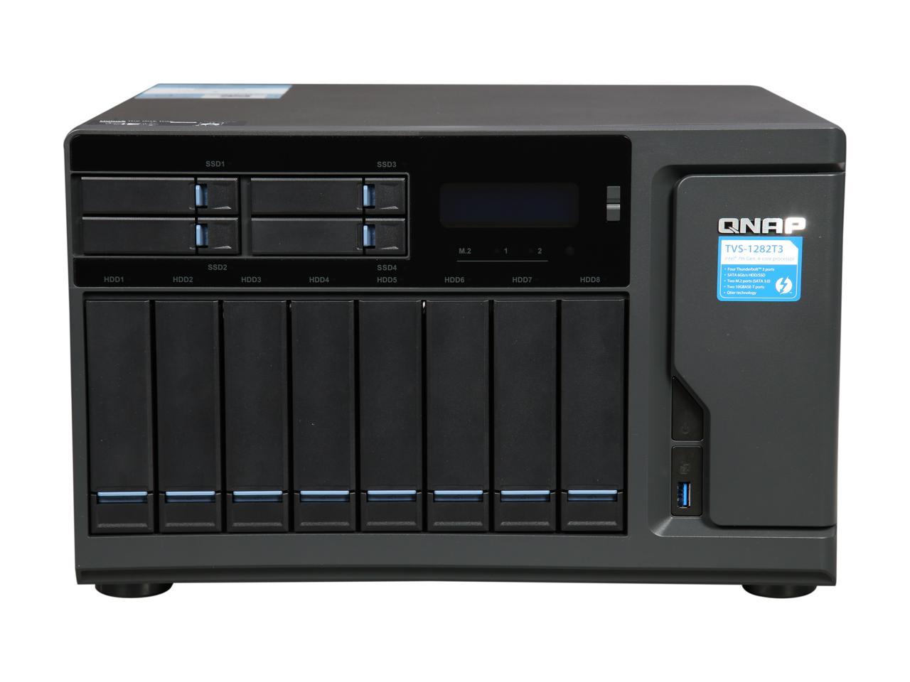 QNAP TVS-1282T3 Ultra-High Speed 12 Bay (8+4) Thunderbolt 3 NAS/iSCSI IP-SAN. Intel 7th Gen Kaby Lake Core Thunderbolt3 Port x 4 and 10Gbase-T x 2