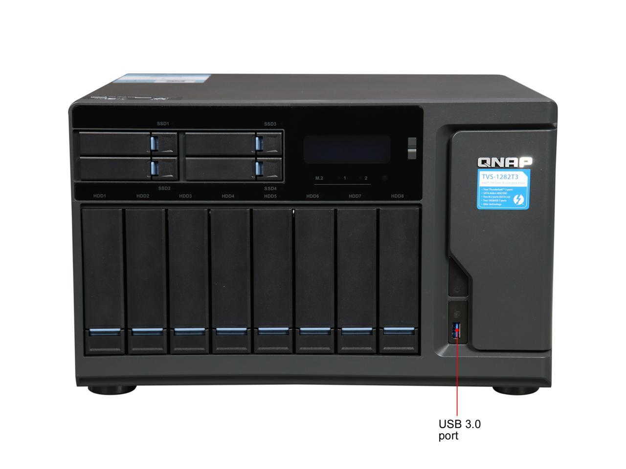 QNAP TVS-1282T3 Ultra-High Speed 12 Bay (8+4) Thunderbolt 3 NAS/iSCSI IP-SAN. Intel 7th Gen Kaby Lake Core Thunderbolt3 Port x 4 and 10Gbase-T x 2