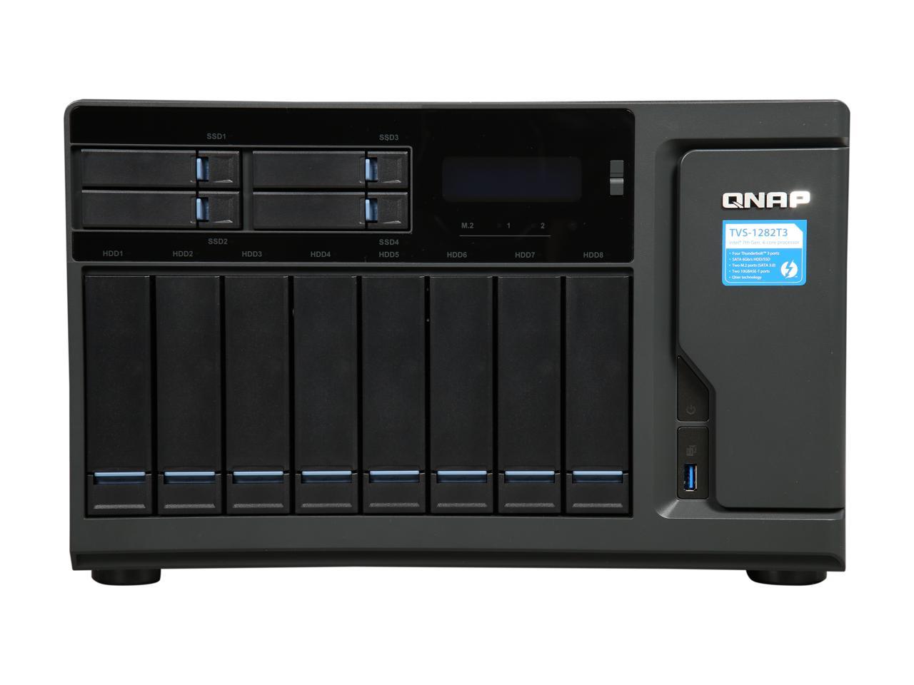 Qnap TVS-1282T3 Ultra-High Speed 12 Bay (8+4) Thunderbolt 3 NAS/iSCSI IP-SAN. Intel 7th Gen Kaby Lake Core Thunderbolt3 Port x 4 and 10Gbase-T x 2
