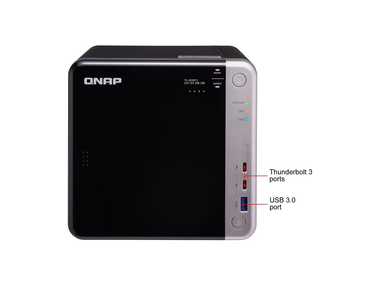 QNAP TS-453BT3-8G-US 4-Bay Thunderbolt 3 NAS. Intel Celeron J3455 Quad-core CPU, 8GB RAM, SATA 6Gb/s
