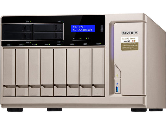 QNAP TS-1277-1700-64G-US High-Performance 12 Bay (8+4) NAS/iSCSI IP-SAN. AMD Ryzen 7 1700 8-core 3.0GHz, 64GB RAM, 10G-Ready