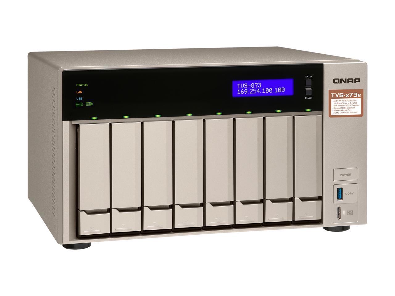 Qnap 8-bay NAS/iSCSI IP-SAN, AMD R series Quad-core 2.1GHz, 8GB RAM, 10G-ready (TVS-873e-8G-US)