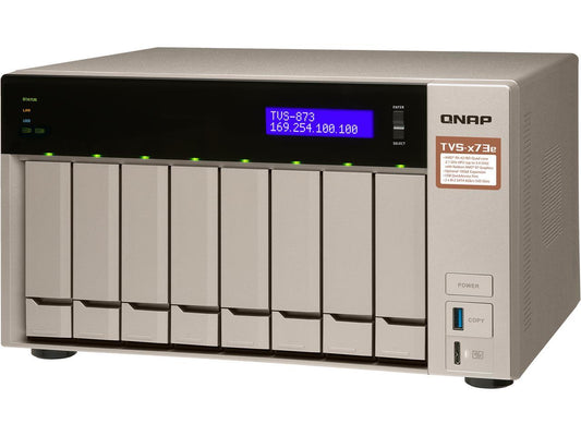 Qnap 8-bay NAS/iSCSI IP-SAN, AMD R series Quad-core 2.1GHz, 8GB RAM, 10G-ready (TVS-873e-8G-US)
