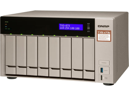 Qnap 8-bay NAS/iSCSI IP-SAN, AMD R series Quad-core 2.1GHz, 4GB RAM, 10G-ready (TVS-873e-4G-US)