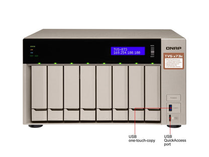 Qnap 8-bay NAS/iSCSI IP-SAN, AMD R series Quad-core 2.1GHz, 4GB RAM, 10G-ready (TVS-873e-4G-US)