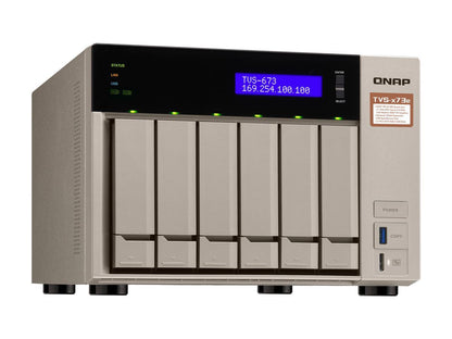 Qnap 6-bay NAS/iSCSI IP-SAN, AMD R series Quad-core 2.1GHz, 8GB RAM, 10G-ready (TVS-673e-8G-US)