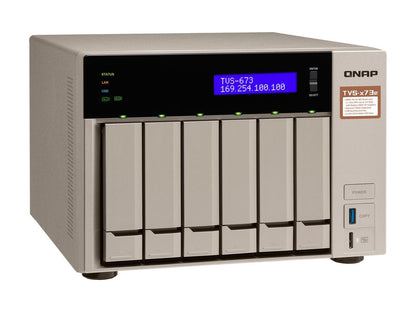 Qnap 6-bay NAS/iSCSI IP-SAN, AMD R series Quad-core 2.1GHz, 8GB RAM, 10G-ready (TVS-673e-8G-US)