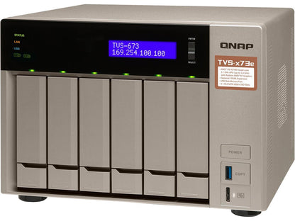 Qnap 6-bay NAS/iSCSI IP-SAN, AMD R series Quad-core 2.1GHz, 4GB RAM, 10G-ready (TVS-673e-4G-US)
