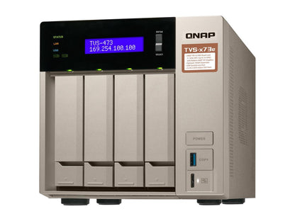 Qnap 4-bay NAS/iSCSI IP-SAN, AMD R series Quad-core 2.1GHz, 8GB RAM, 10G-ready (TVS-473e-8G-US)