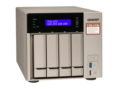 Qnap 4-bay NAS/iSCSI IP-SAN, AMD R series Quad-core 2.1GHz, 8GB RAM, 10G-ready (TVS-473e-8G-US)