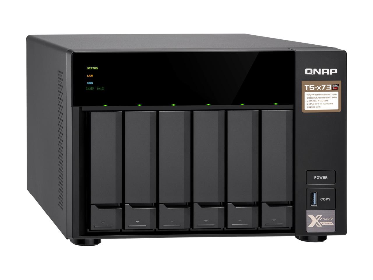Qnap TS-673-8G-US 6-Bay NAS/iSCSI IP-SAN, AMD R Series Quad-core 2.1GHz, 8GB RAM, 10G-Ready