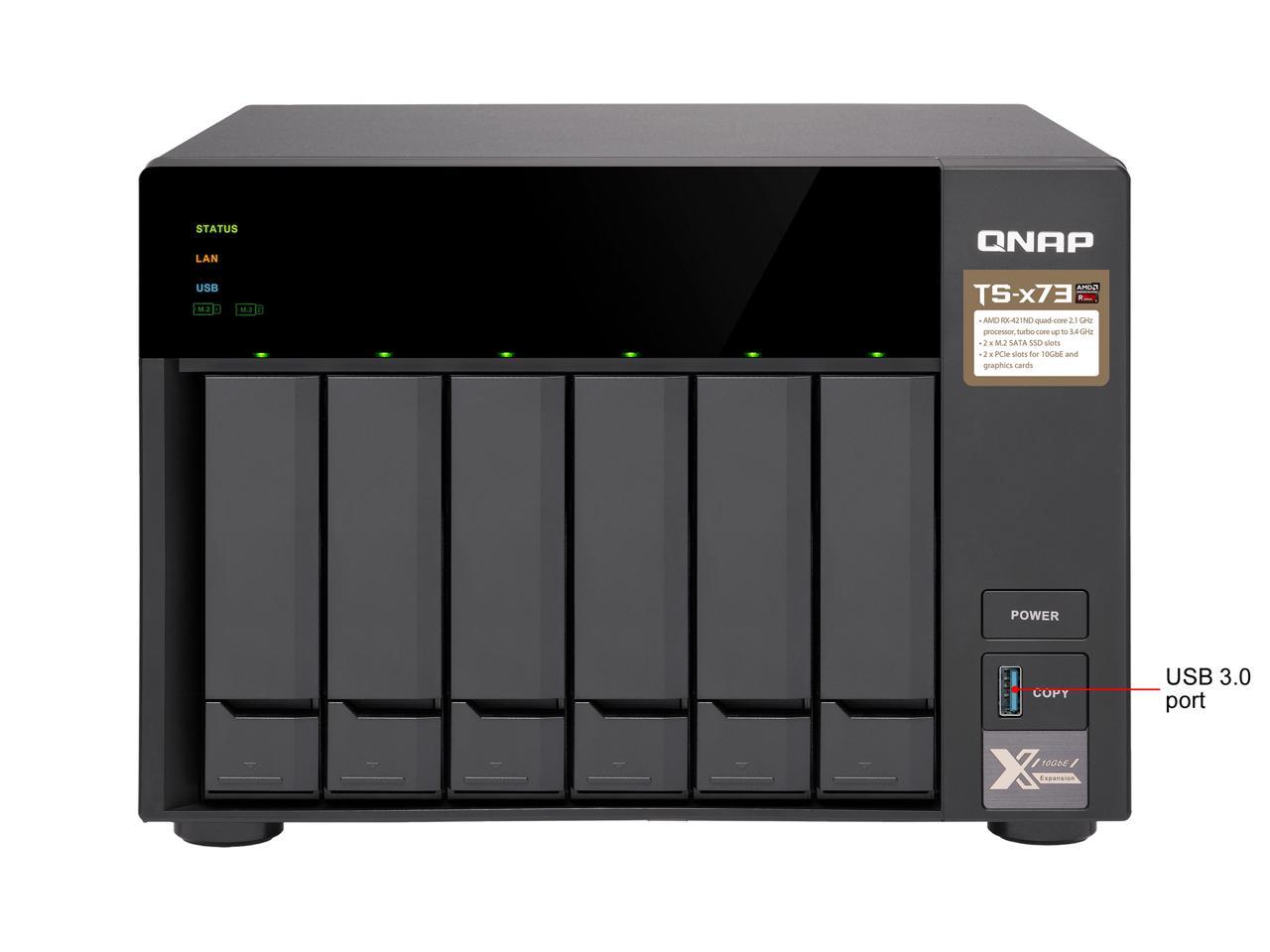 Qnap TS-673-8G-US 6-Bay NAS/iSCSI IP-SAN, AMD R Series Quad-core 2.1GHz, 8GB RAM, 10G-Ready